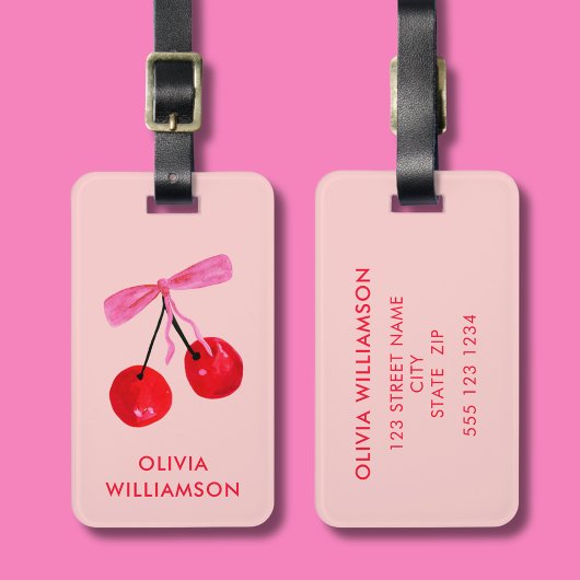Étiquette À Bagage Coquette Cherry & Pink Bow