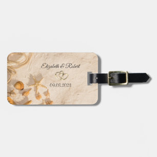 Étiquette À Bagage Coquillages Corde Sable Mariage