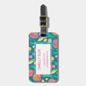 Étiquette À Bagage Coquillages et Motifs d'algues colorés (Devant Vertical)
