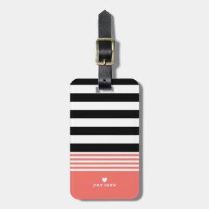 Étiquette À Bagage Corail noir, blanc et vivant barré personnalisé