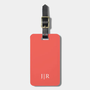 Étiquette À Bagage Corail vivant et blanc I Monogramme moderne