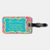 Étiquette À Bagage Coral Orange Moderne Paisley Motif Monogramme (Dos horizontal)