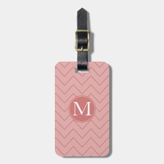 Étiquette À Bagage Coral rose Chevron Monogramme (Devant Vertical)