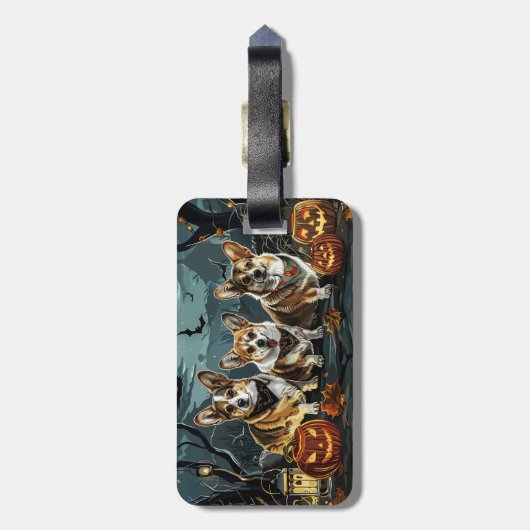 Étiquette À Bagage Corgi Halloween Éffrayant (Dos Vertical)