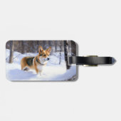 Étiquette À Bagage Corgi laisse neiger Noël (Dos horizontal)