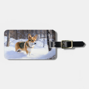Étiquette À Bagage Corgi Noël sous la neige
