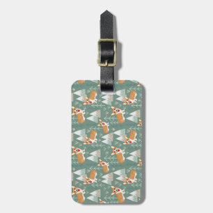 Étiquette À Bagage Corgis dans le Motif forestier des montagnes