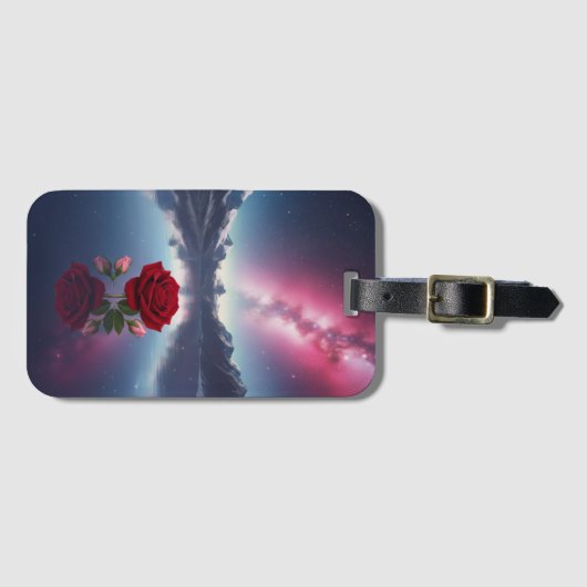 Étiquette À Bagage Cosmic Rose: Galaxy Reflection on Serene Lake (Devant Horizontal)