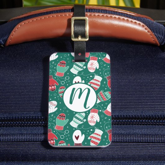 Étiquette À Bagage Cosy hiver Noël Mittens Motif en vert (Insitu Rectoal 2)