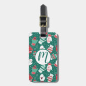 Étiquette À Bagage Cosy hiver Noël Mittens Motif en vert (Devant Vertical)