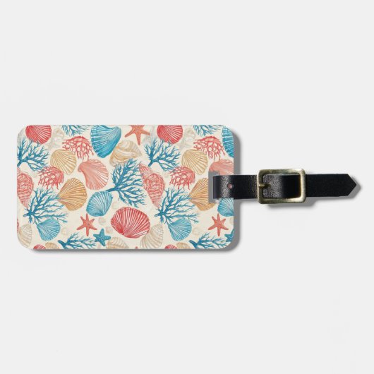 Étiquette À Bagage Côtière rustique - Coquillages, Poisson étoilé, Ba (Devant horizontal)