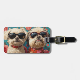 Étiquette À Bagage Coton De Tulear Avec Coeur Roses Saint-Valentin