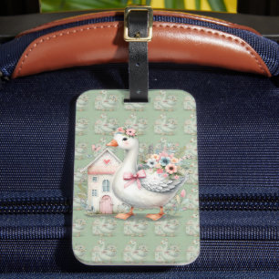 Étiquette À Bagage Cottage Goose Floral House Scène