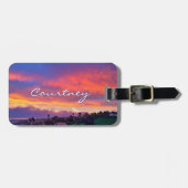 Étiquette À Bagage Coucher de soleil bleu rose jaune nom de la photo (Devant horizontal)