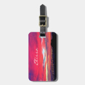 Étiquette À Bagage Coucher de soleil bleu rose littoral script photo  (Devant Vertical)