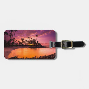 Étiquette À Bagage Coucher de soleil rose sur la plage d'Hawaii