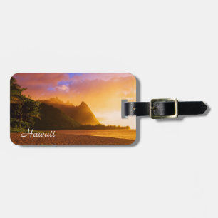 Étiquette À Bagage Coucher de soleil sur la plage dorée, Hawaï