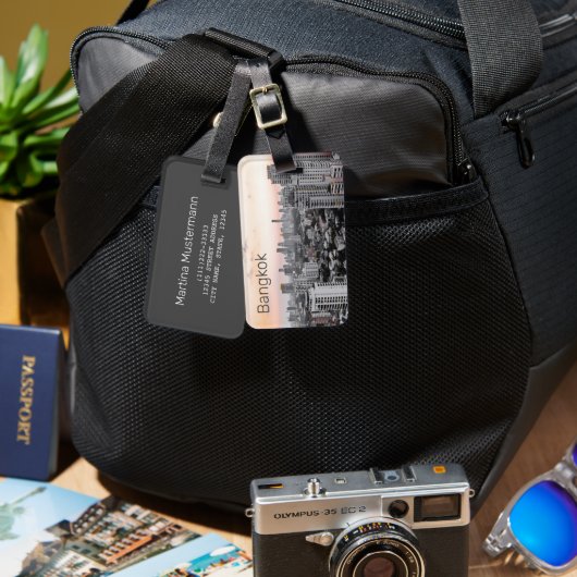 Étiquette À Bagage Coucher de soleil sur la skyline de Bangkok Panora (Recto & Verso)