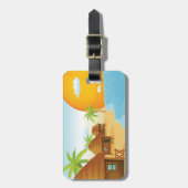 Étiquette À Bagage Coucher de soleil tropical avec des huttes de chau (Devant Vertical)