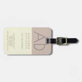 Étiquette À Bagage Couleur Beige Tendance Monogramme vertical Minimal (Devant horizontal)