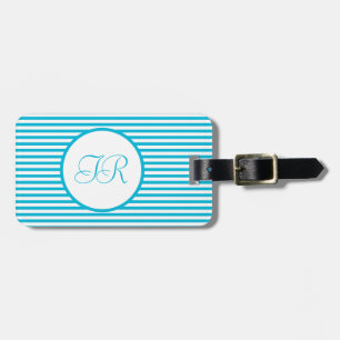 Étiquette À Bagage Couleur de tendance - Balise Vivid Cyan Stripes