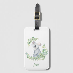 Étiquette À Bagage Couleur d'eau douce Koala et Feuilles d'Eucalyptus