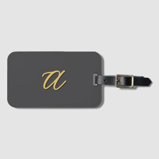 Étiquette À Bagage Couleur Or Gris Monogramme Professionnel (Devant Horizontal)