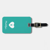 Étiquette À Bagage Couleur personnalisée Monogramme Coeur Script mode (Devant horizontal)