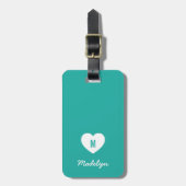 Étiquette À Bagage Couleur personnalisée Monogramme Coeur Script mode (Devant Vertical)