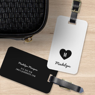 Étiquette À Bagage Couleur personnalisée Monogramme Coeur Script mode