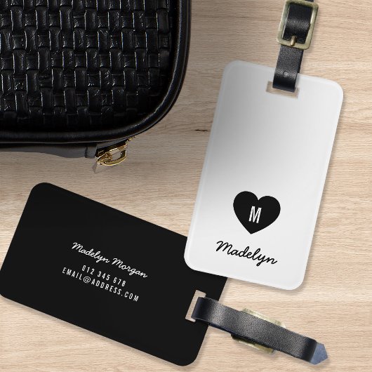 Étiquette À Bagage Couleur personnalisée Monogramme Coeur Script mode
