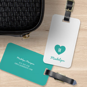 Étiquette À Bagage Couleur personnalisée Monogramme Coeur Script mode