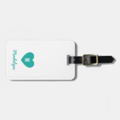 Étiquette À Bagage Couleur personnalisée Monogramme Coeur Script mode (Devant horizontal)