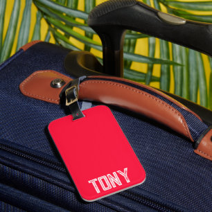 Étiquette À Bagage Couleur rouge néon solide Nom personnalisé Monogra