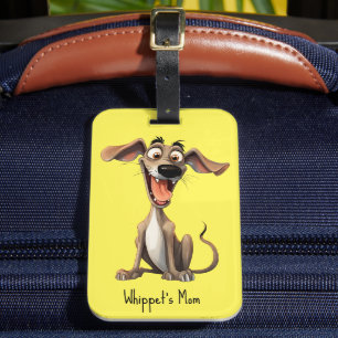 Étiquette À Bagage Couleur & texte personnalisés, 🐶whippet fou 🤪