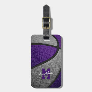 Étiquette À Bagage couleur violet gris de l'équipe de basketball mono