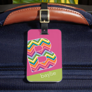 Étiquette À Bagage Couleur vive Chevron Motif Personnalisé Monogramme