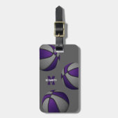 Étiquette À Bagage couleurs violet gris de l'équipe de basket-ball (Devant Vertical)
