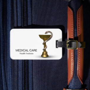 Étiquette À Bagage Coupe médicale en bronze Hygieia Serpent blanc Cad