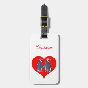 Étiquette À Bagage Couple de manchots Love Birds avec cœur rouge Thun