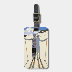 Étiquette À Bagage Couple de ski romantique