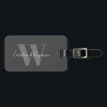 Étiquette À Bagage Couple Nom Personnalisé Calligraphie Monogramme No<br><div class="desc">Étiquette Couple Nom Calligraphie Noir et Gris Monogrammé</div>
