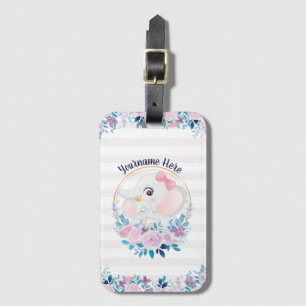 Étiquette À Bagage Couronne de fleurs rose pâle pour éléphant mère et