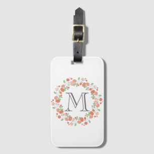 Étiquette À Bagage couronne de roses corail monogramme