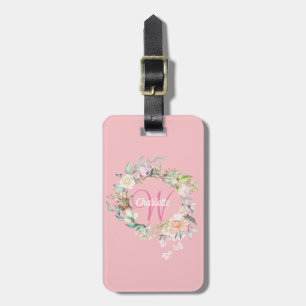 Étiquette À Bagage Couronne de roses florale rose chic monogramme scr