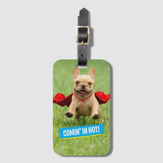 Étiquette À Bagage Courses mignonnes de super héros de bouledogue (Devant Vertical)