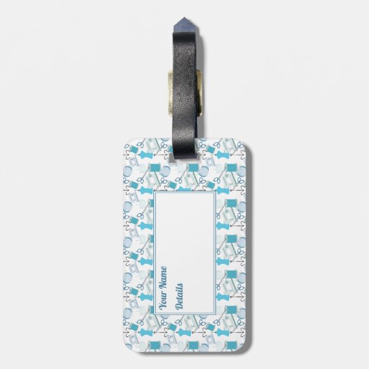 Étiquette À Bagage Couture et couture bleu (Dos Vertical)