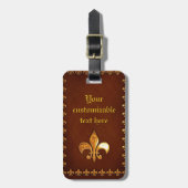 Étiquette À Bagage Couverture en cuir vieilli avec fleur de Lys doré  (Devant Vertical)
