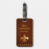 Étiquette À Bagage Couverture en cuir vieilli avec fleur de Lys doré  (Dos Vertical)