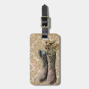 Étiquette À Bagage cowboy bronzage de pays occidental de damassé de